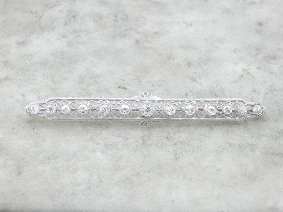 Edwardian Platinum Lace and Diamond Filigree Pin