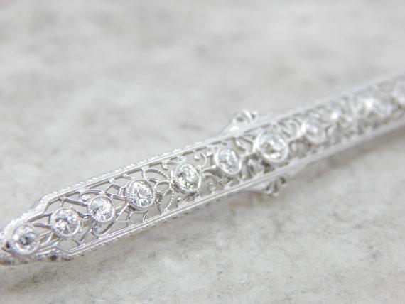 Edwardian Platinum Lace and Diamond Filigree Pin