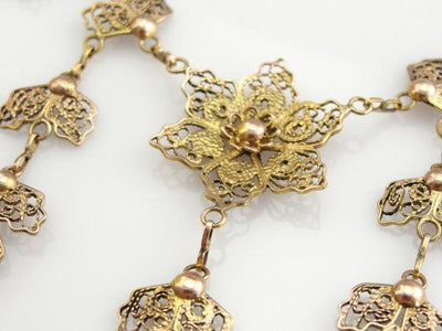 Vintage Floral Gold Filigree Festoon Necklace