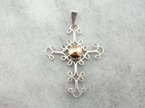 Sterling and 14 Karat Gold Simple Filigree Cross