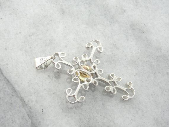 Sterling and 14 Karat Gold Simple Filigree Cross