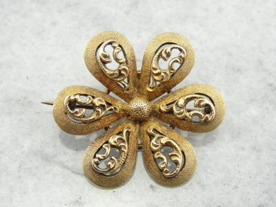 Filigree Flower Pin with Scrolling Petal Motifs