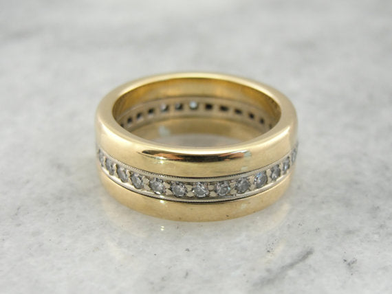 Retro 1940's Two Toned Gold Diamond Wedding Band