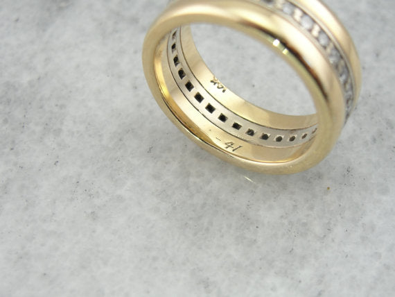 Retro 1940's Two Toned Gold Diamond Wedding Band