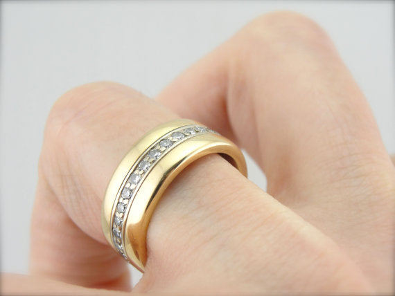 Retro 1940's Two Toned Gold Diamond Wedding Band