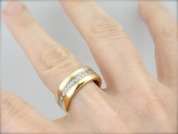 Retro 1940's Two Toned Gold Diamond Wedding Band