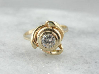 Vintage Modernist Diamond and Yellow Gold Cocktail Ring