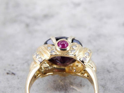 Modern Crisscross Ruby and Red Zircon Cocktail Ring