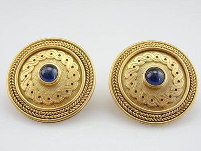 Ancient Style Sapphire Gold Disc Earrings