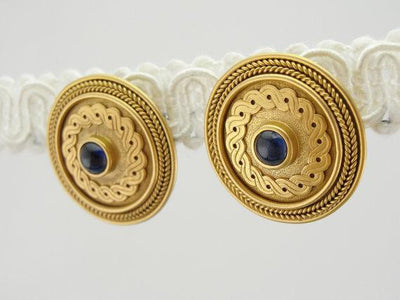 Ancient Style Sapphire Gold Disc Earrings