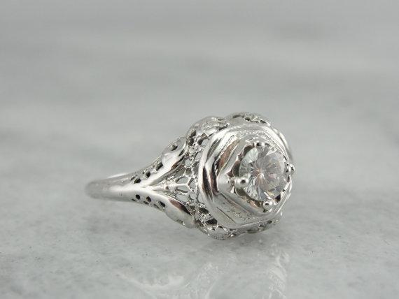 Filigree Art Deco Fine Diamond Engagement Ring