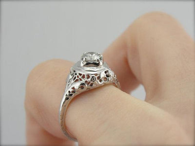 Filigree Art Deco Fine Diamond Engagement Ring