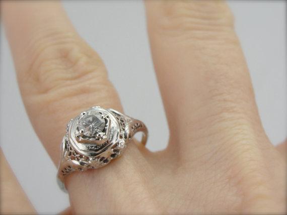Filigree Art Deco Fine Diamond Engagement Ring