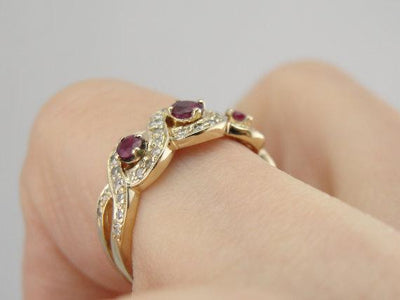 Gold and Ruby Band with Diamond Accents