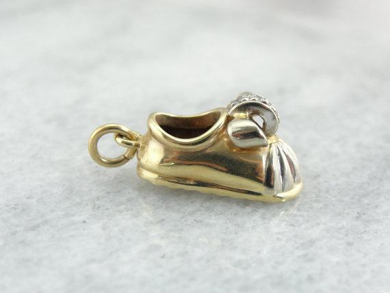 Child's Shoe, Vintage Gold Keepsake with Diamonds