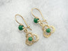 Gold Love Knot and Green Turquoise Drop Earrings