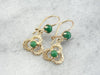 Gold Love Knot and Green Turquoise Drop Earrings