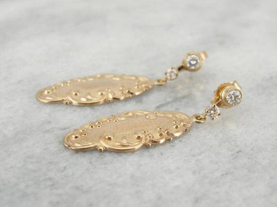 Upcycled Antique Diamond Cufflink Gold Drop Earrings