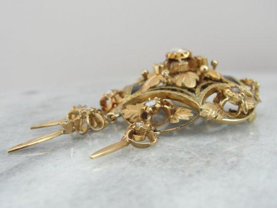Victorian Festoon Pin with Rose Cut Diamonds