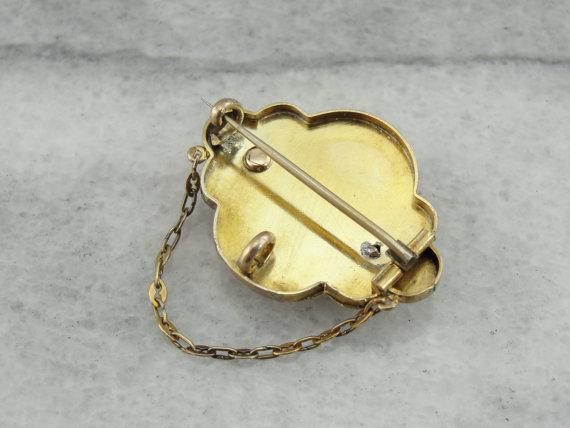 Victorian Rose Gold Brooch with Greek Key Enamel