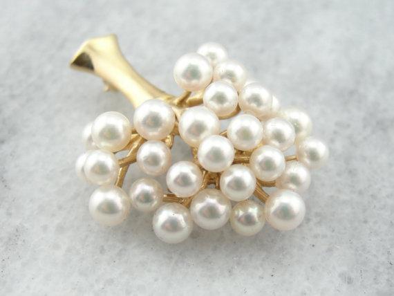 Pearl and 14K Yellow Gold Tree Brooch