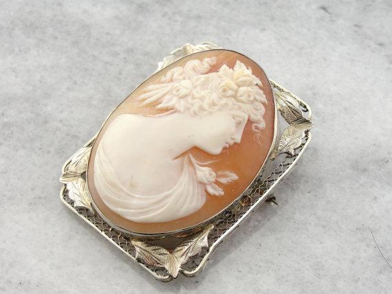 Fine White Shell Cameo in Filigree Frame