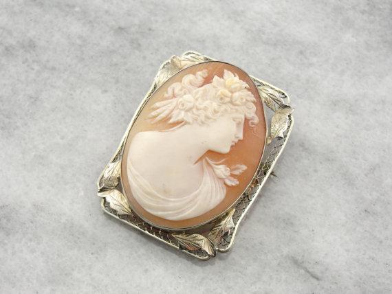 Fine White Shell Cameo in Filigree Frame