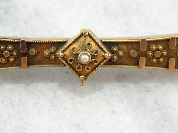 Victorian 14 Karat Rose Gold and Pearl Bar Pin Brooch