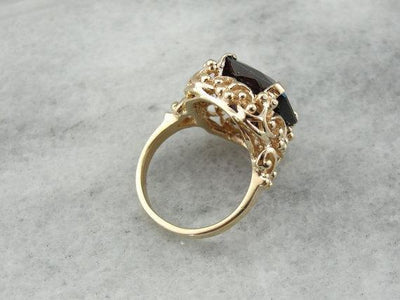 Exceptionally Fine, Red Spinel and Bold Filigree Cocktail Ring