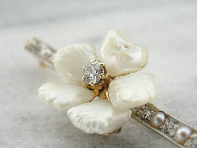 Diamond and Pearl Blossom Brooch