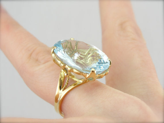 Glittering Pale Blue Aquamarine Cocktail Ring