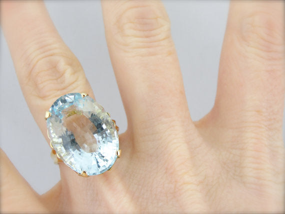 Glittering Pale Blue Aquamarine Cocktail Ring