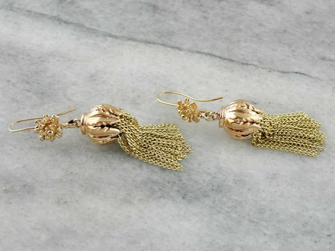Golden Tasseled Drop Earrings