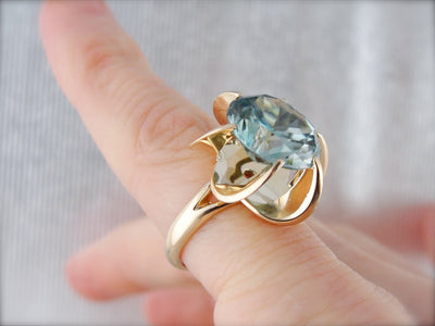 Blue Zircon Cocktail Ring, Vintage Blue Zircon Ring, Mid Century Statement Ring