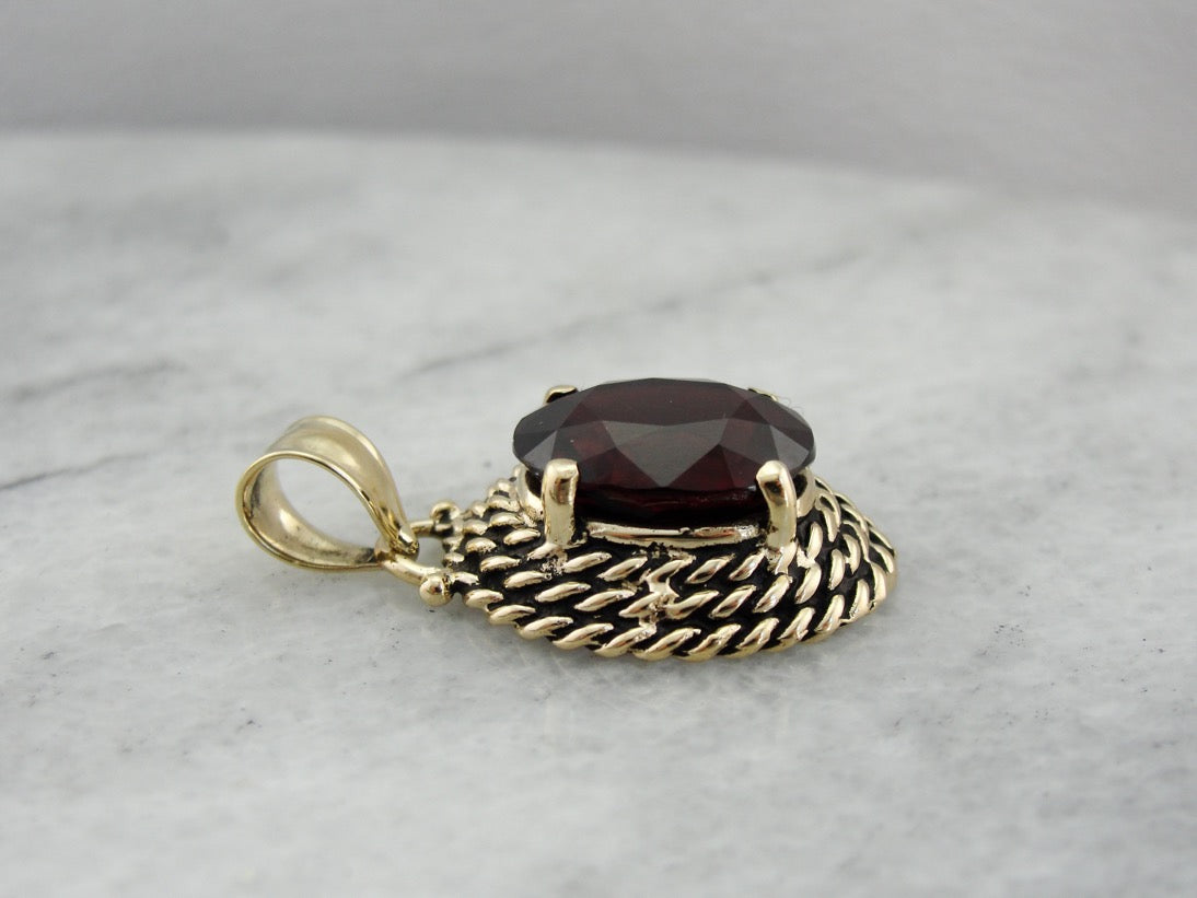 Vintage Pyrope Garnet Pendant, Rope Framed Pendant