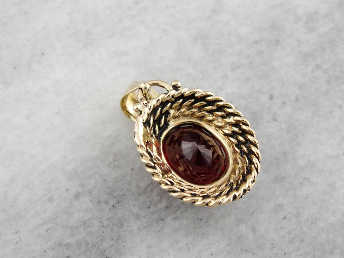 Vintage Pyrope Garnet Pendant, Rope Framed Pendant