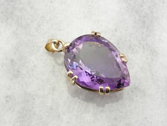 Mid-Century Pear Cut Amethyst Gold Statement Pendant