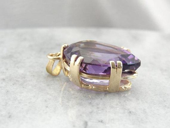 Mid-Century Pear Cut Amethyst Gold Statement Pendant
