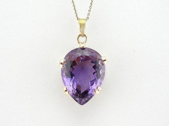 Mid-Century Pear Cut Amethyst Gold Statement Pendant