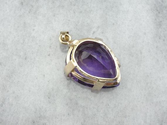 Mid-Century Pear Cut Amethyst Gold Statement Pendant
