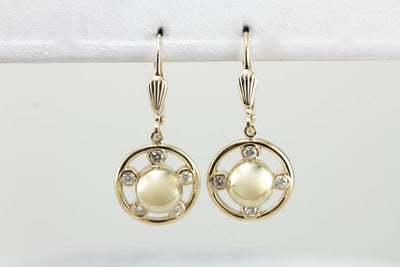 Vintage Diamond Drop Earrings, Versatile and Lovely Drops with Modernist Flair, Polished Yellow Gold