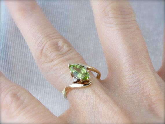 Marquise Peridot Cocktail Ring in Modern Bypass Style Mounting