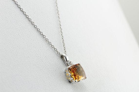 Fancy Cut Citrine and Diamond Drop Pendant