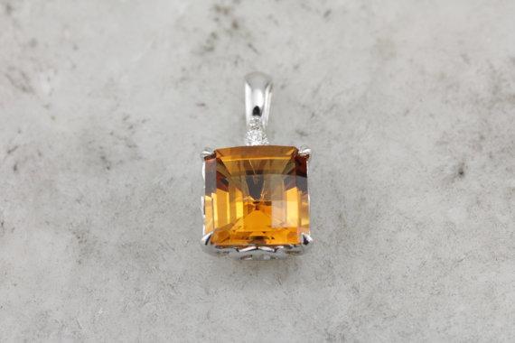 Fancy Cut Citrine and Diamond Drop Pendant