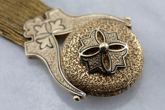 Victorian Black Enamel Swiveling Tassel Gold Brooch