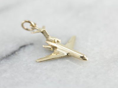 Fly the Friendly Skies! Vintage Airplane Charm or Pendant in Yellow Gold