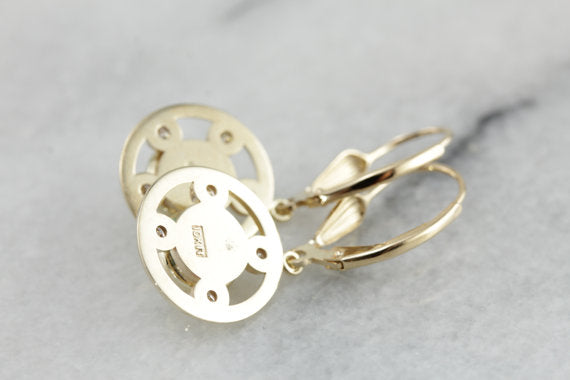 Vintage Diamond Drop Earrings, Versatile and Lovely Drops with Modernist Flair, Polished Yellow Gold