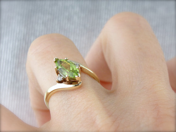 Marquise Peridot Cocktail Ring in Modern Bypass Style Mounting