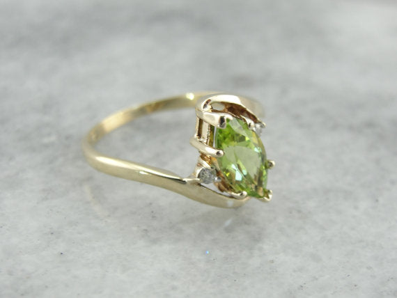 Marquise Peridot Cocktail Ring in Modern Bypass Style Mounting