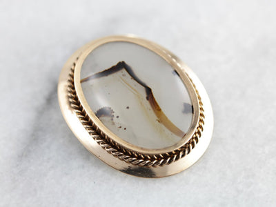 Fine Montana Agate set into a Turn of the Century Gold Brooch